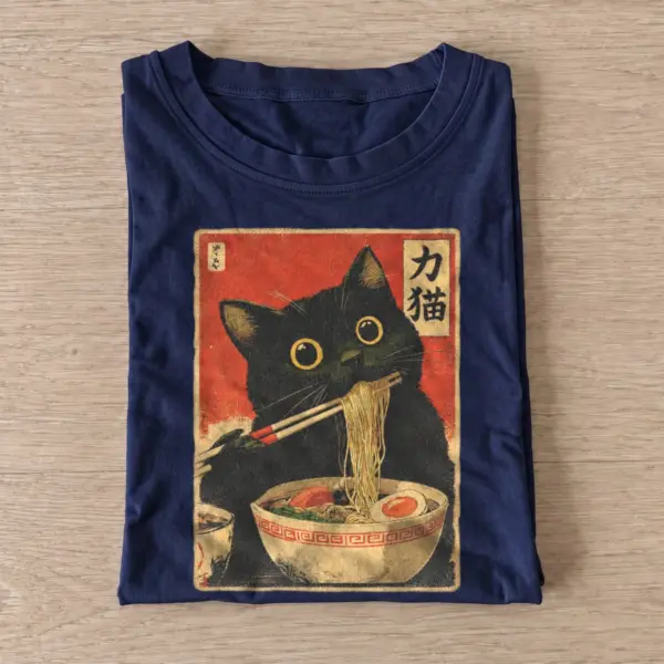 Red sun ramen cat t shirt navy20red sun ramen cat.webp