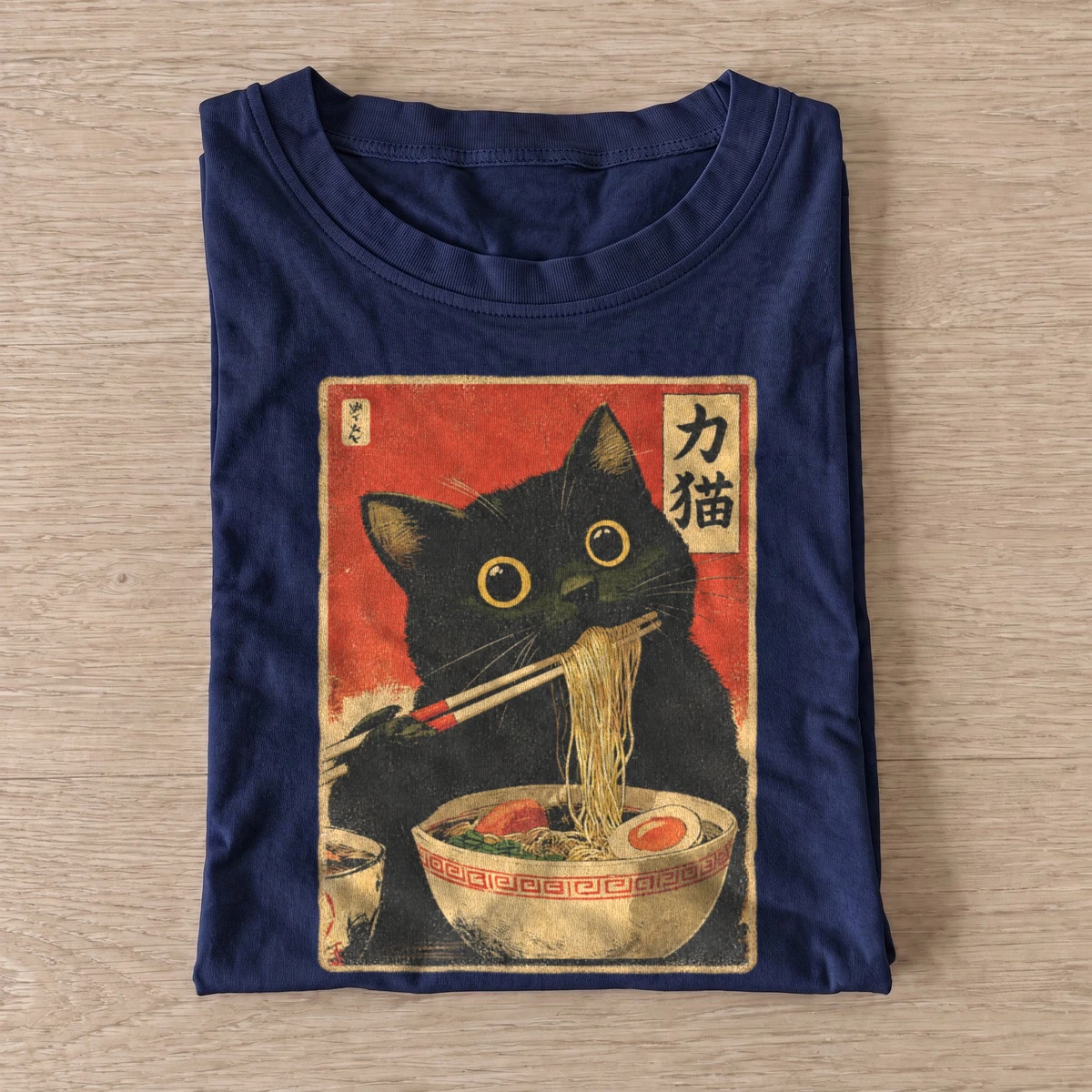 Red sun ramen cat t shirt navy20red sun ramen cat.webp