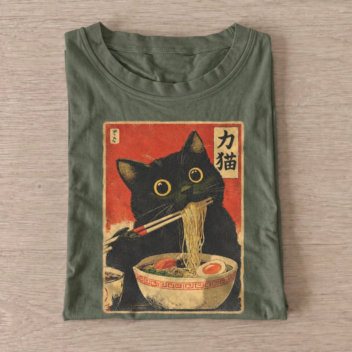 Red sun ramen cat t shirt olive20red sun ramen cat.webp