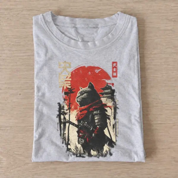 Red sun samurai cat t shirt gray20red sun samurai.webp