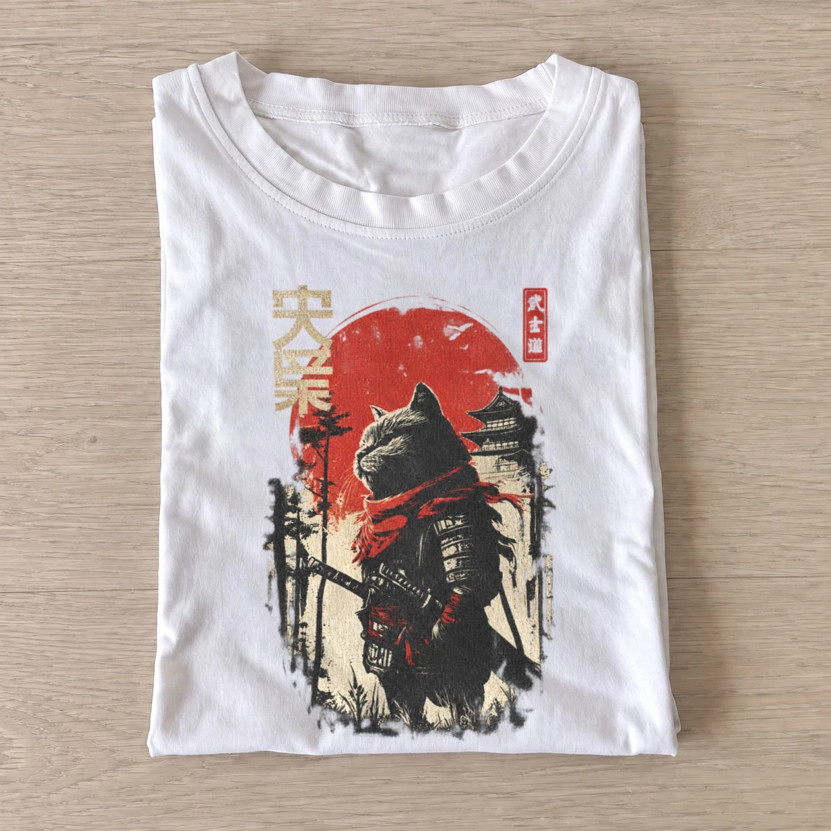 Red sun samurai cat t shirt white20red sun samurai.webp
