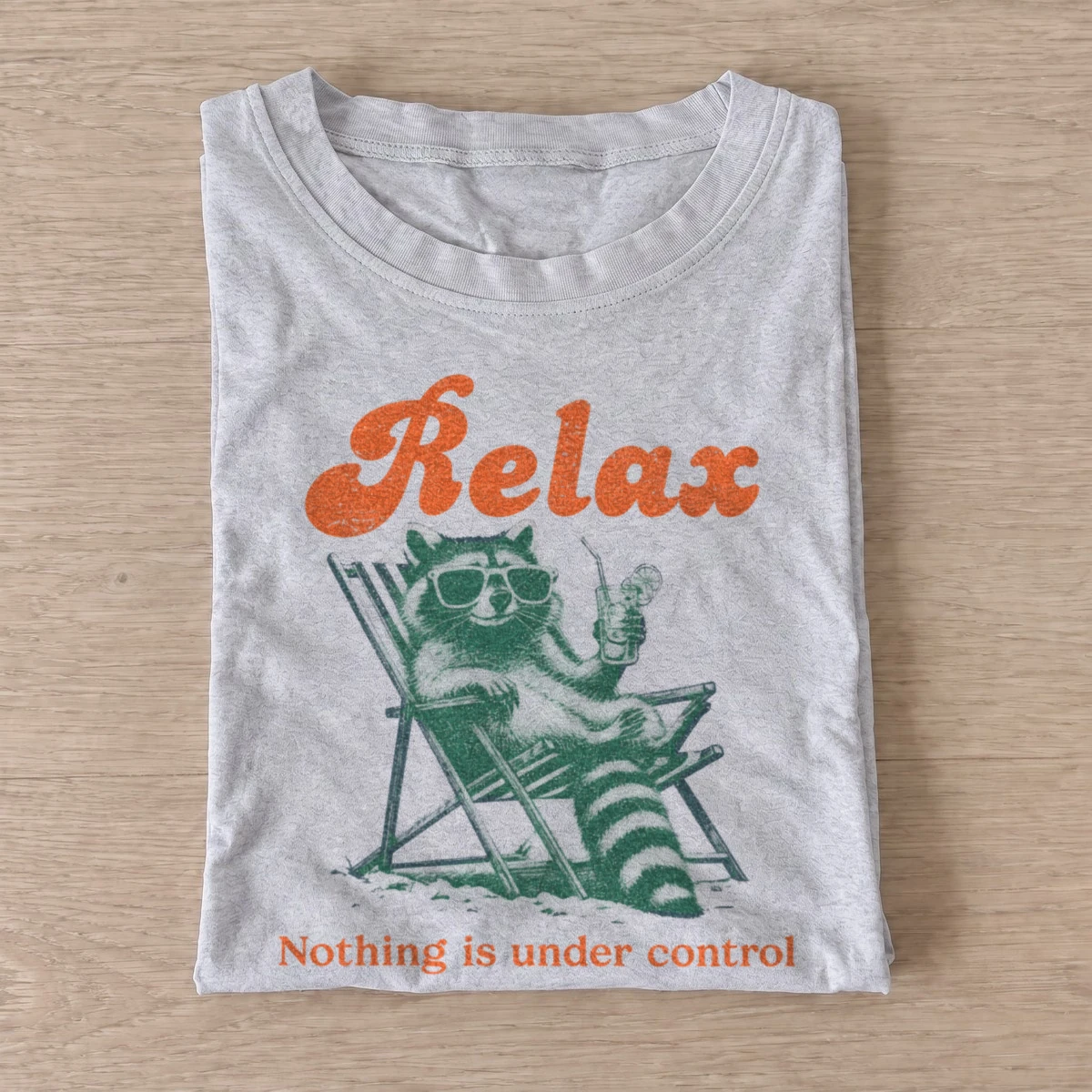Relax nothing is under control raccoon t shirt gray20relax camping raccoon.webp