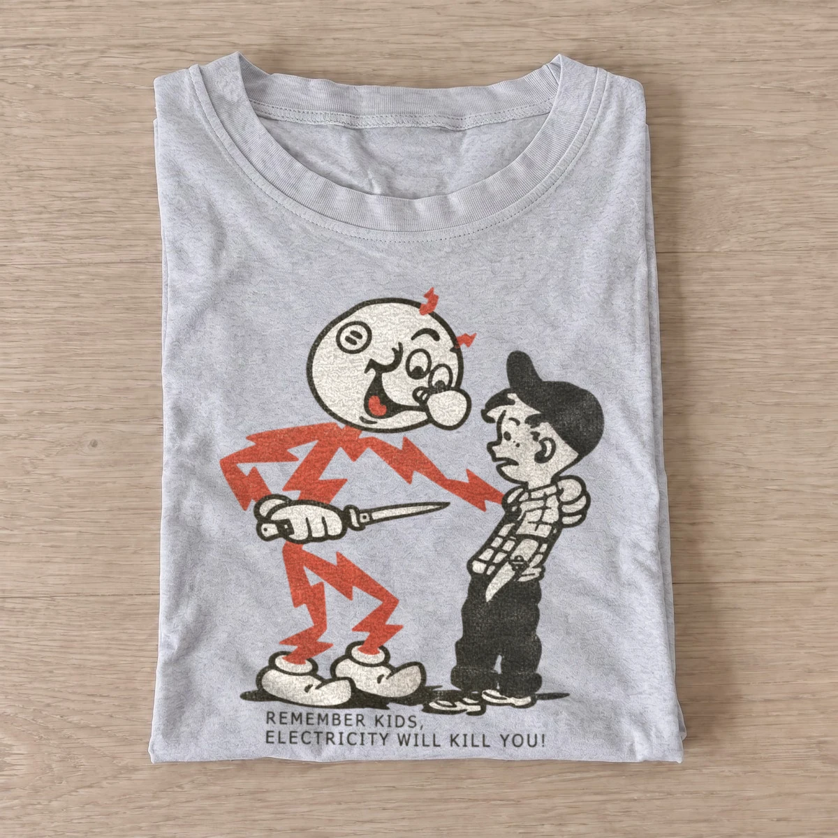 Remember kids electricity warning mascot t shirt gray20electricity warning mascot.webp