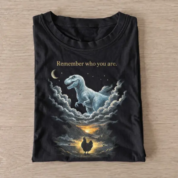 Remember who you are chicken and t rex t shirt black20ancestral lion cloud.webp