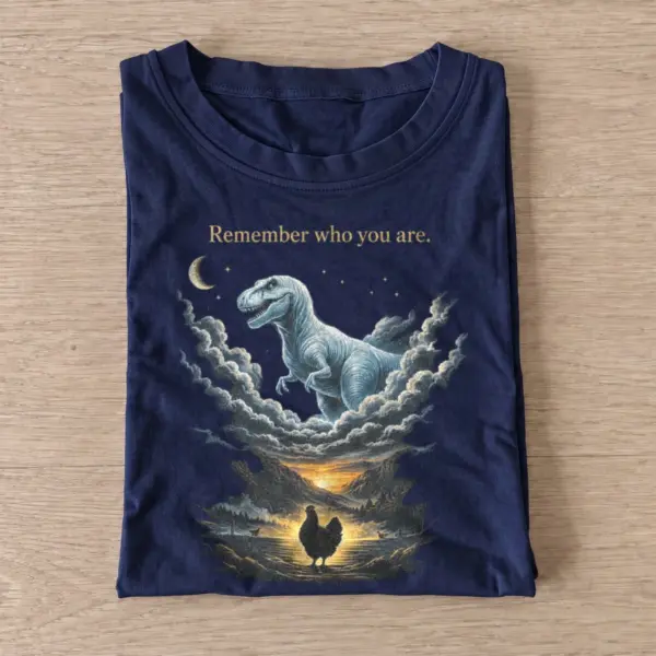 Remember who you are chicken and t rex t shirt navy20ancestral lion cloud.webp
