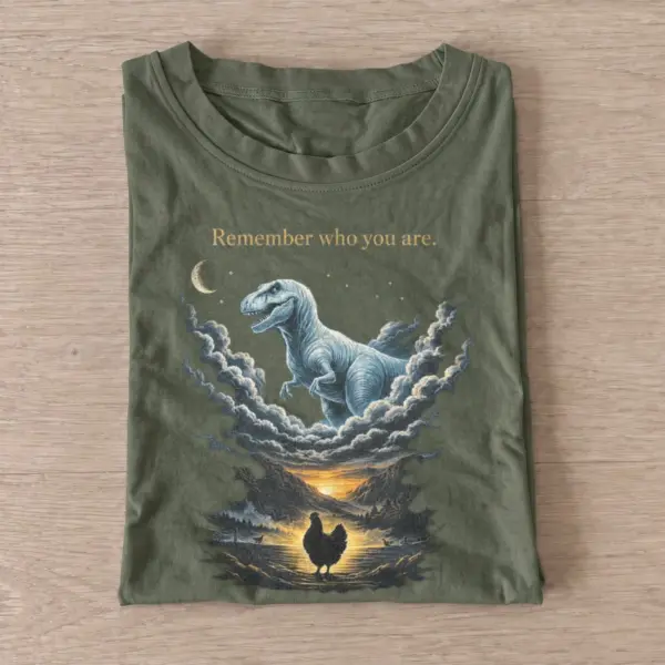 Remember who you are chicken and t rex t shirt olive20ancestral lion cloud.webp
