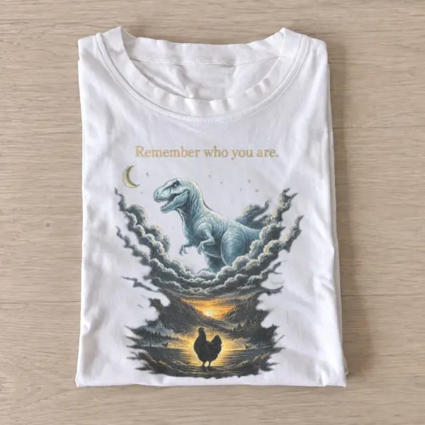 Remember who you are chicken and t rex t shirt white20ancestral lion cloud.webp