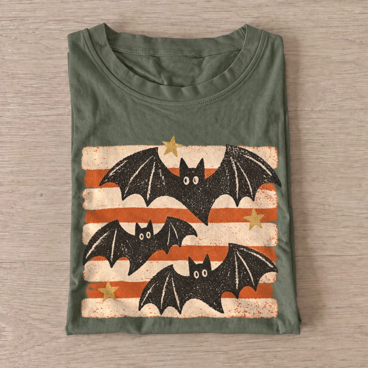 Retro bat trio halloween t shirt olive20retro bat trio.webp