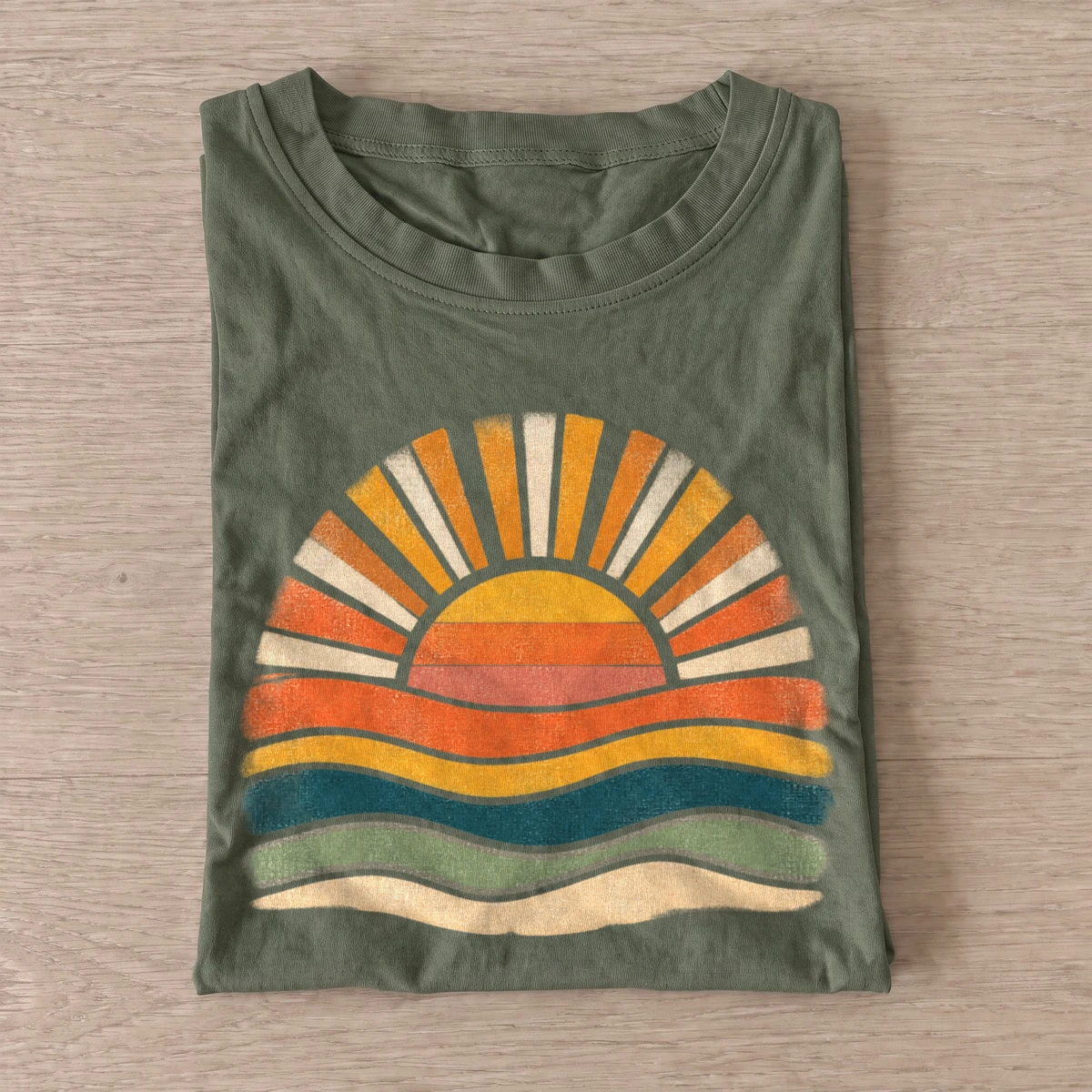Retro wave sunrise t shirt olive20retro wave sunrise.webp