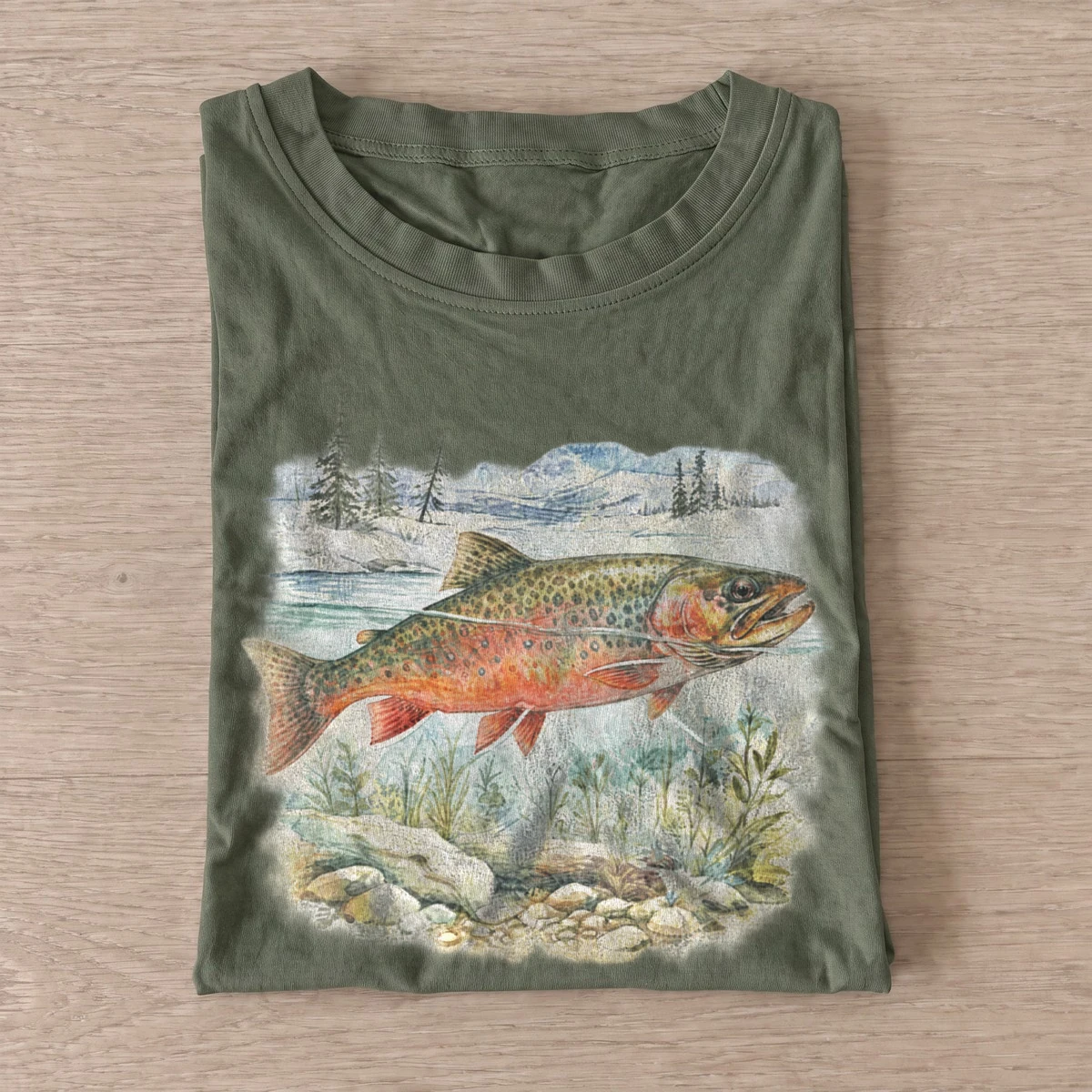 River trout graphic t shirt olive20river trout.webp
