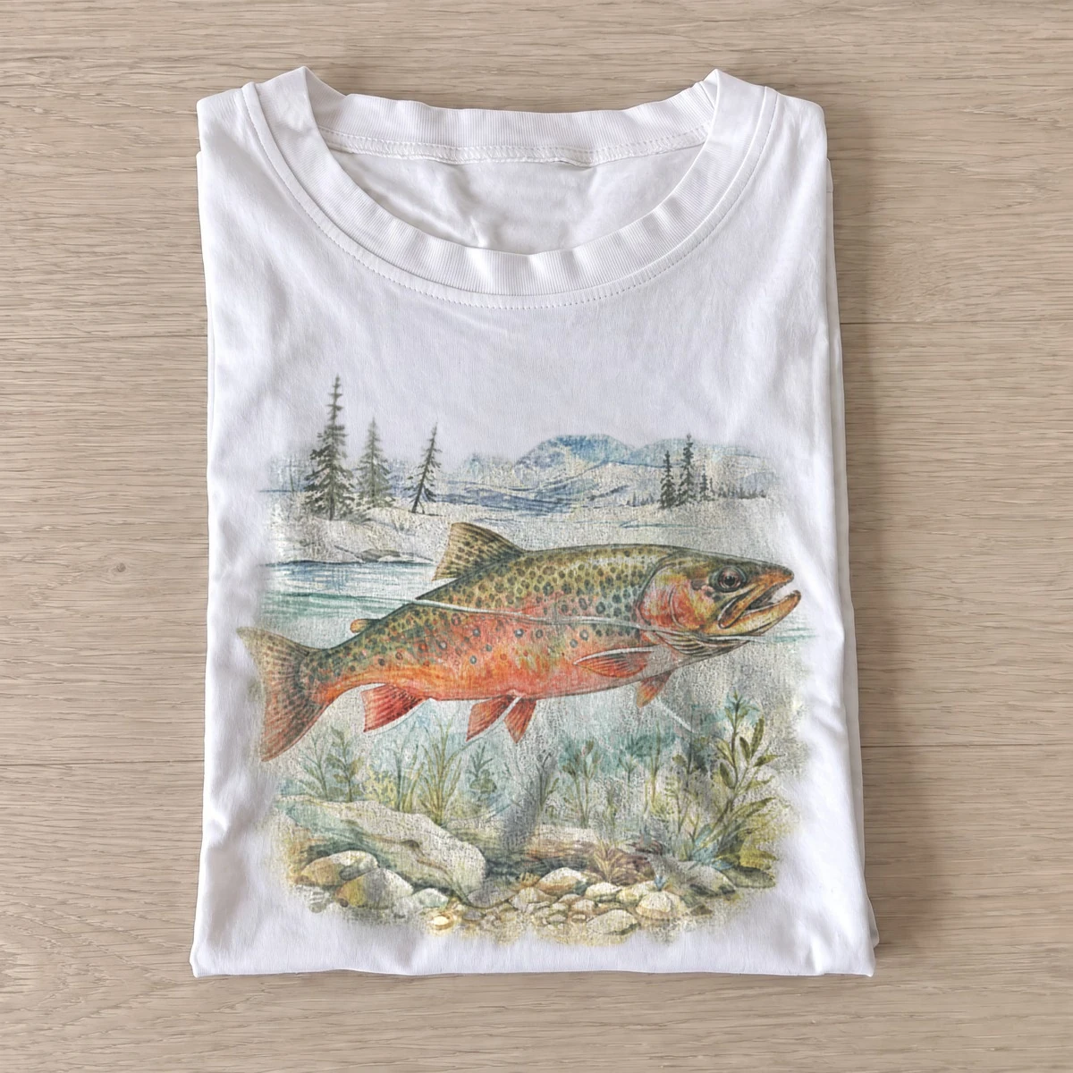 River trout graphic t shirt white20river trout.webp