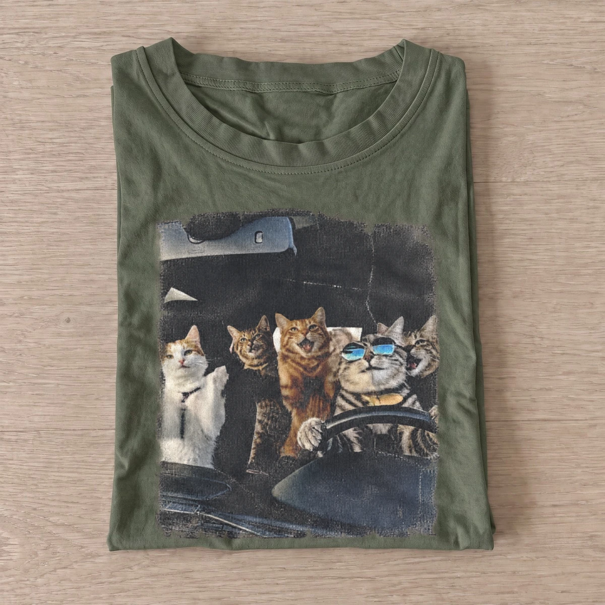 Road trip cats t shirt olive20road trip cats.webp