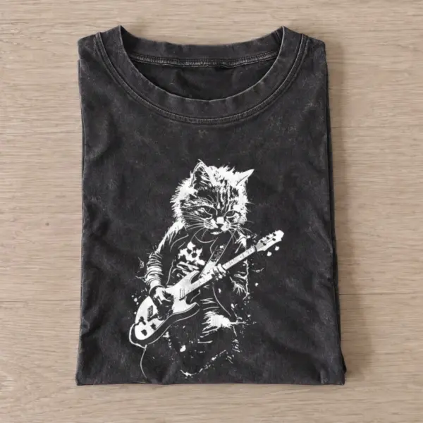 Rock guitar cat vintage t shirt washed20black20rock guitar cat.webp