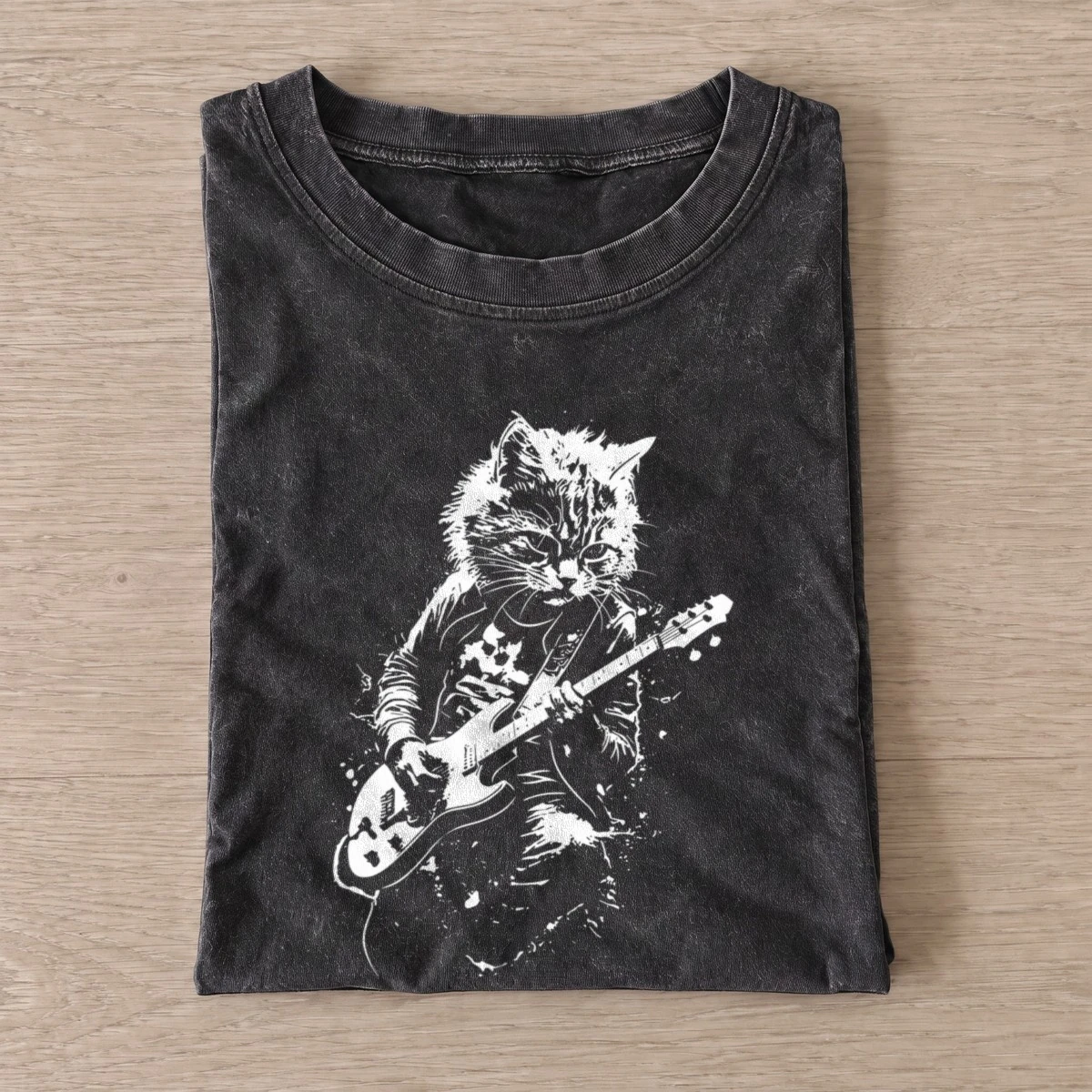 Rock guitar cat vintage t shirt washed20black20rock guitar cat.webp