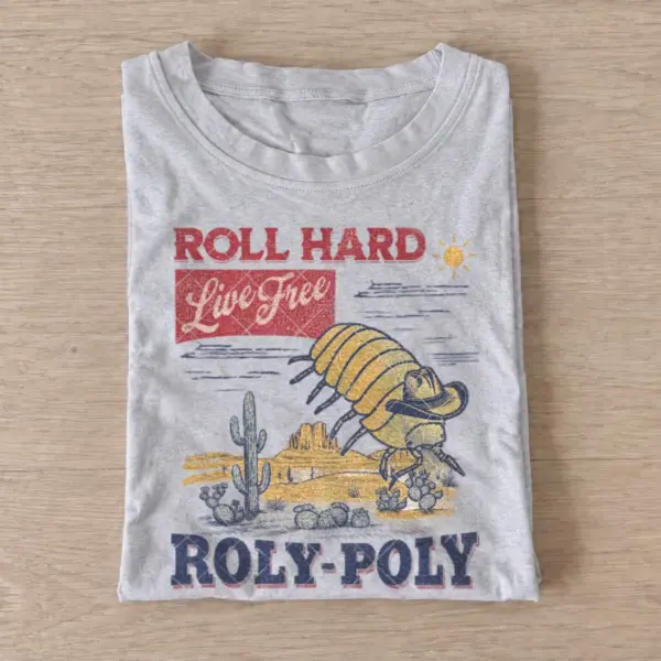 Roll hard live free roly poly graphic t shirt gray20roll hard roly poly.webp