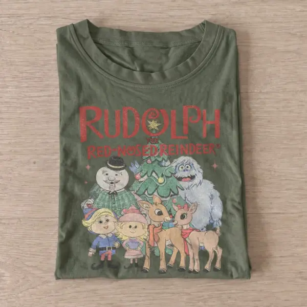 Rudolph red nosed reindeer holiday friends t shirt olive20reindeer holiday friends.webp
