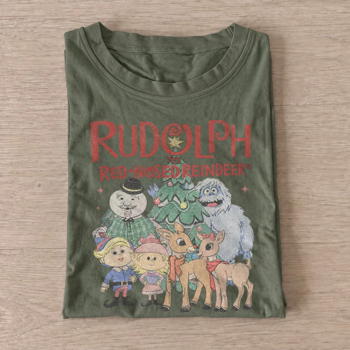 Rudolph red nosed reindeer holiday friends t shirt olive20reindeer holiday friends.webp