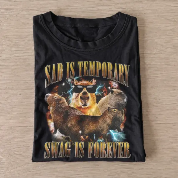 Sad is temporary swag is forever capybara t shirt black20swag forever capybara.webp