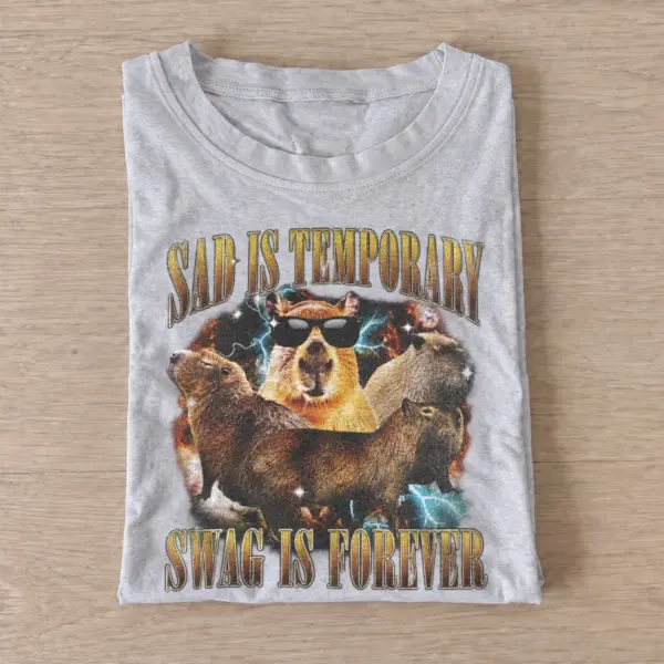 Sad is temporary swag is forever capybara t shirt gray20swag forever capybara.webp