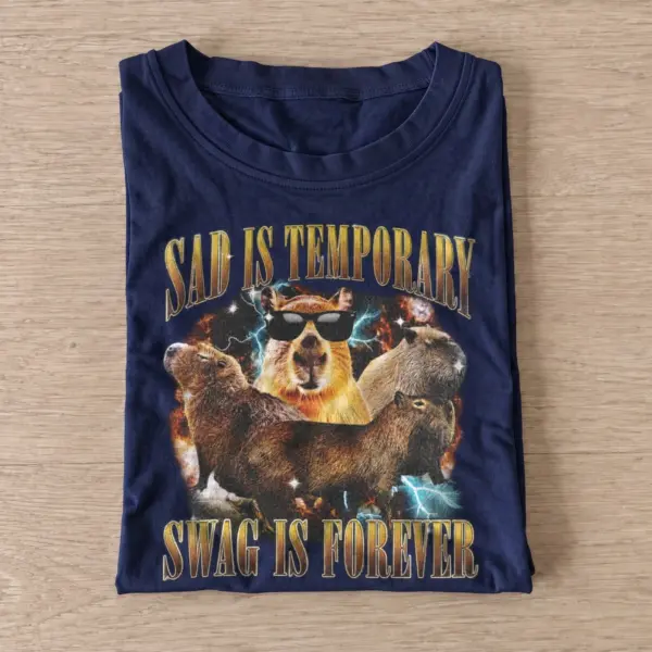 Sad is temporary swag is forever capybara t shirt navy20swag forever capybara.webp