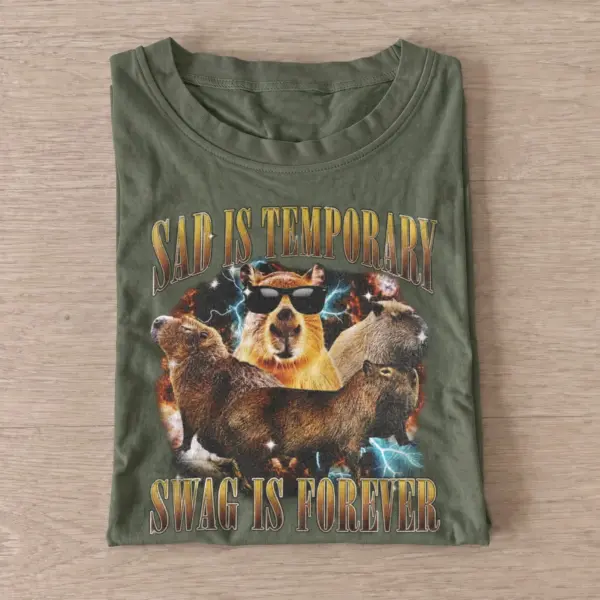 Sad is temporary swag is forever capybara t shirt olive20swag forever capybara.webp