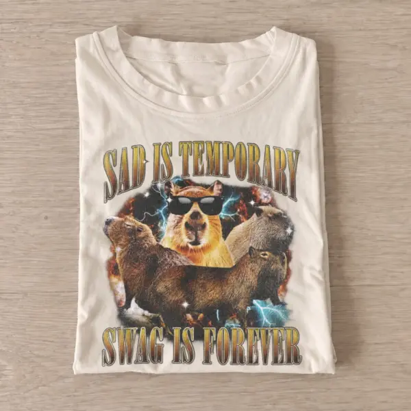Sad is temporary swag is forever capybara t shirt sand20swag forever capybara.webp
