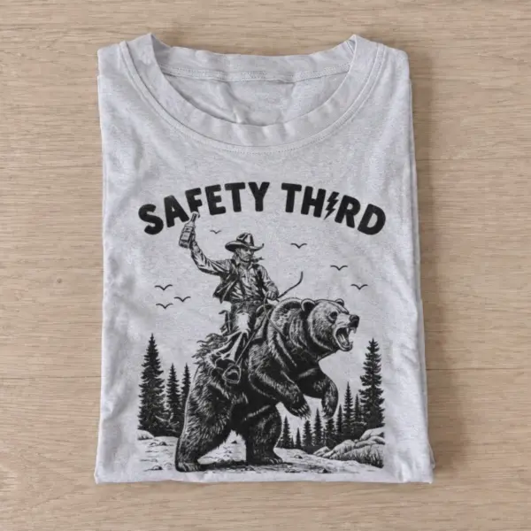 Safety third cowboy riding bear t shirt gray20safety third bear.webp