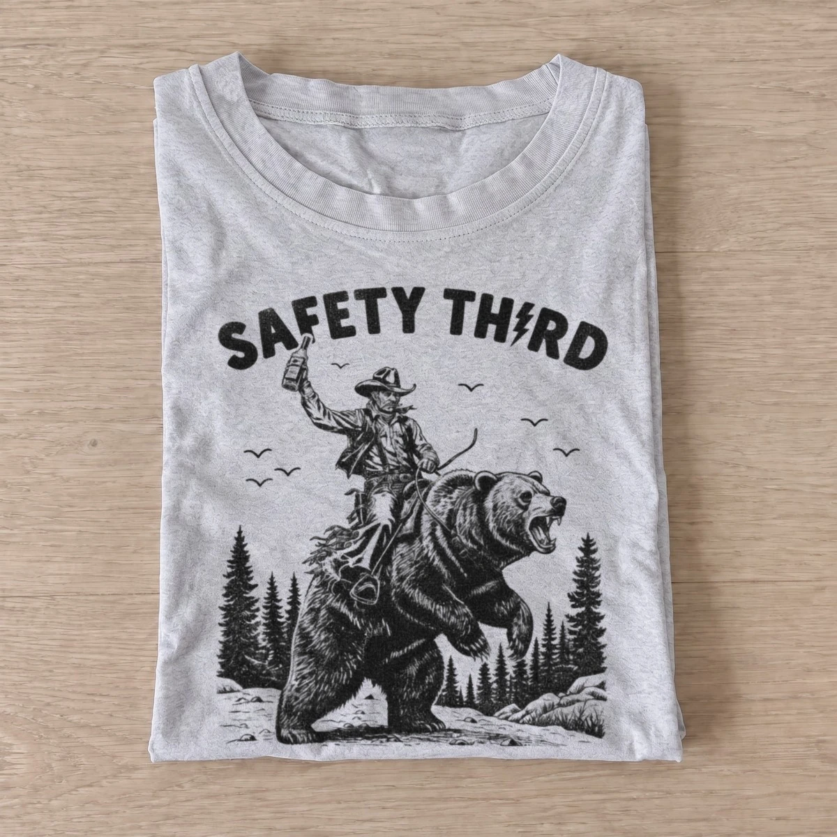 Safety third cowboy riding bear t shirt gray20safety third bear.webp