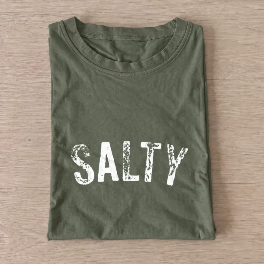 Salty white type t shirt olive20salty white type.webp
