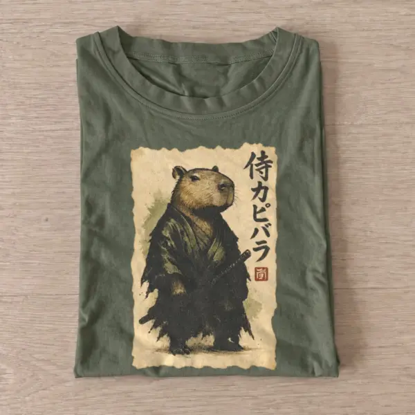 Samurai capybara graphic t shirt olive20samurai capybara.webp