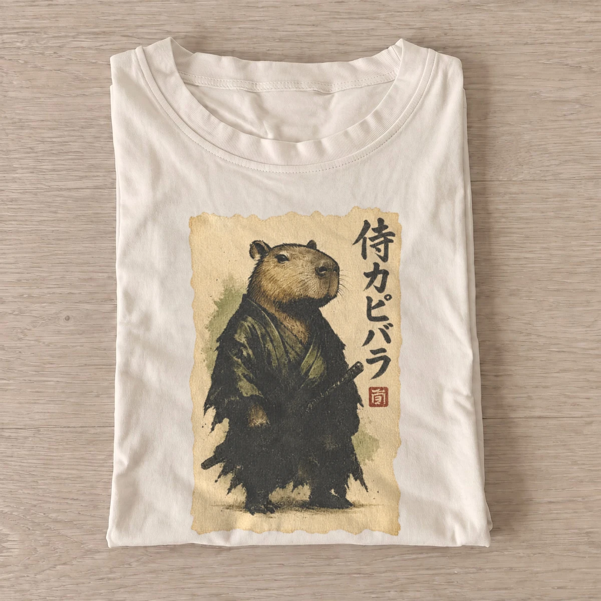 Samurai capybara graphic t shirt sand20samurai capybara.webp
