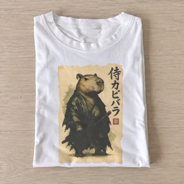 Samurai capybara graphic t shirt white20samurai capybara.webp