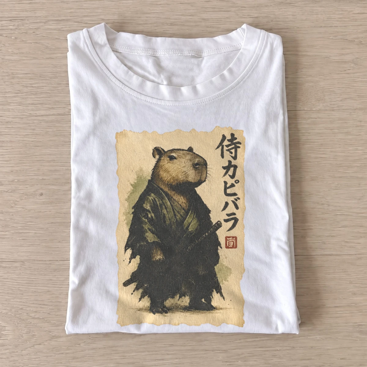 Samurai capybara graphic t shirt white20samurai capybara.webp