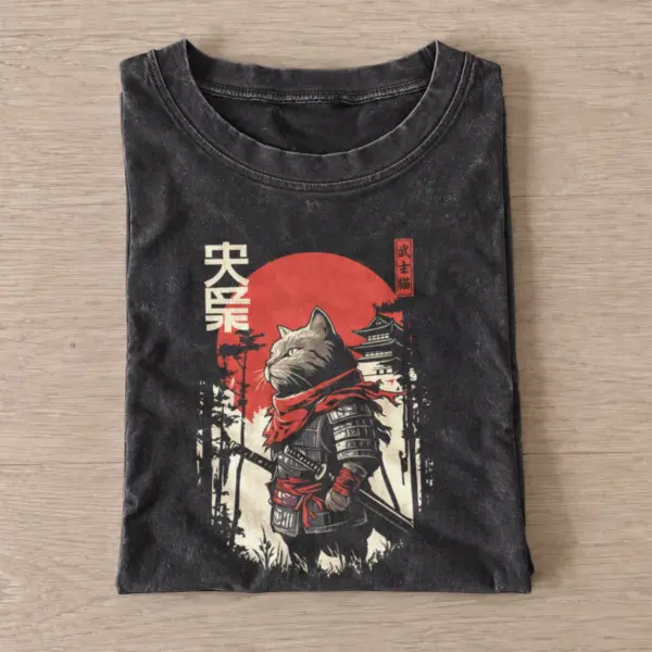 Samurai cat vintage t shirt washed20black20samurai cat.webp