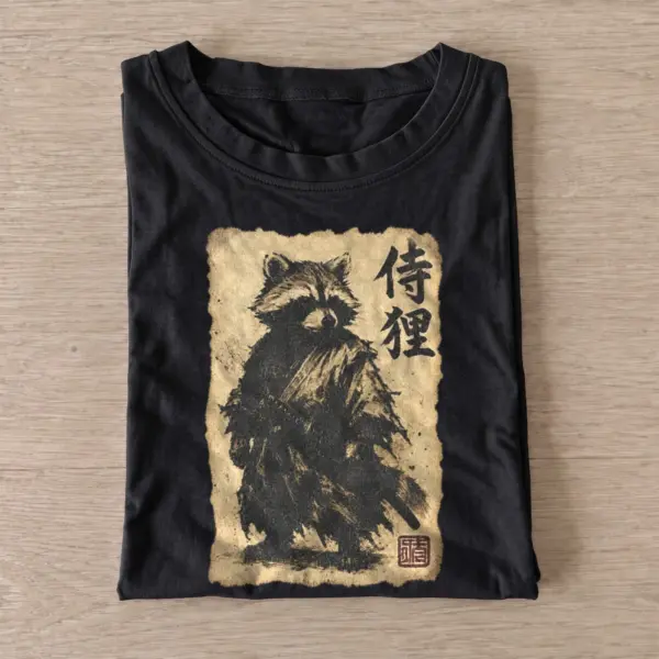 Samurai raccoon graphic t shirt black20samurai raccoon.webp