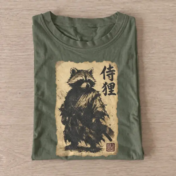 Samurai raccoon graphic t shirt olive20samurai raccoon.webp