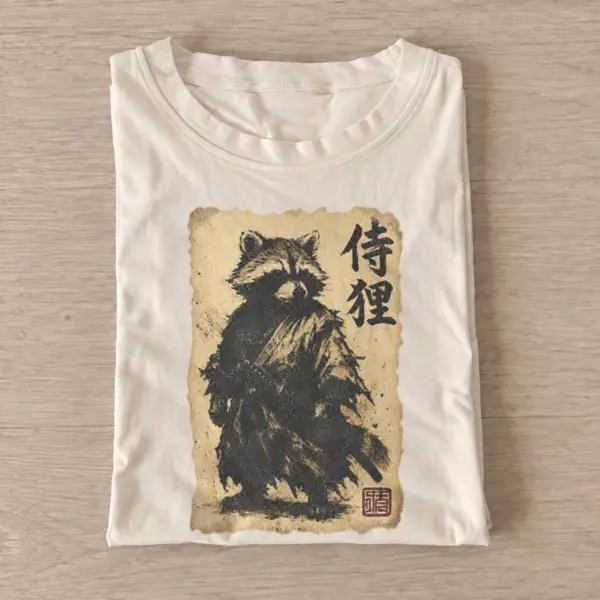 Samurai raccoon graphic t shirt sand20samurai raccoon.webp