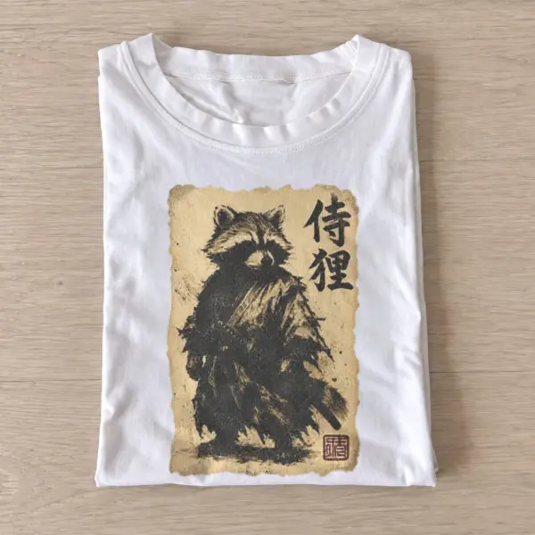 Samurai raccoon graphic t shirt white20samurai raccoon.webp