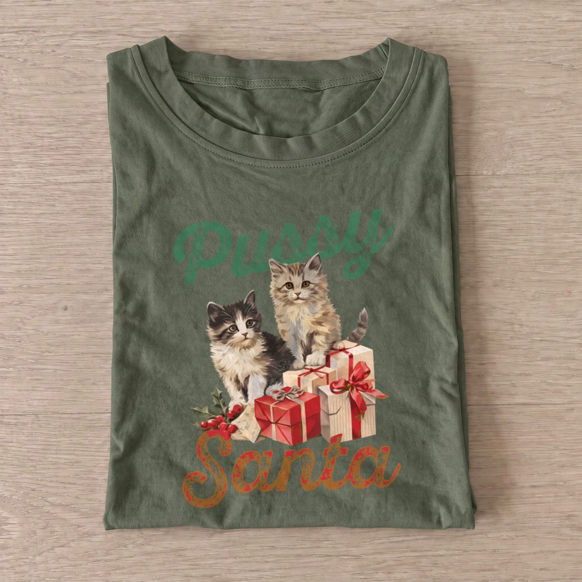 Santa gift kittens t shirt olive20santa gift kittens.webp