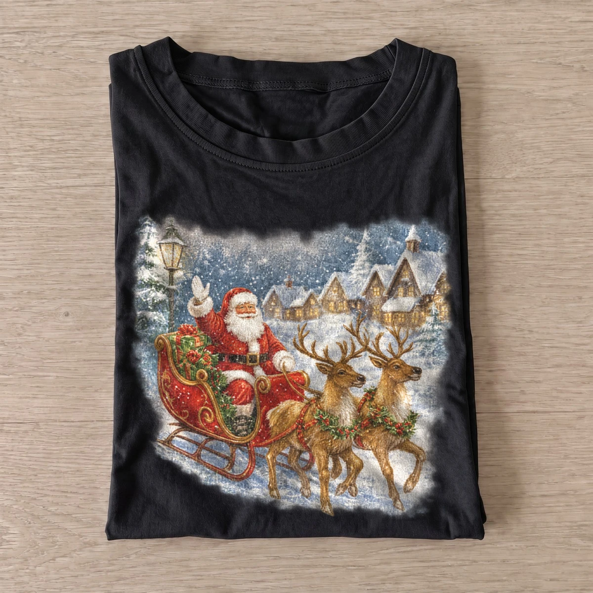 Santa village sleigh christmas t shirt black20santa village sleigh.webp