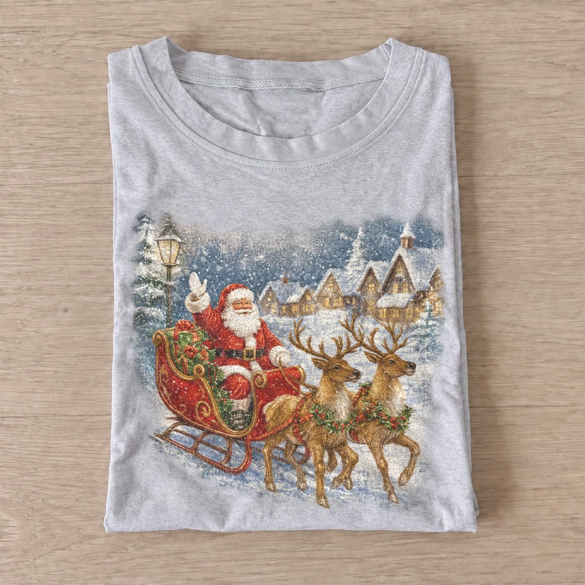 Santa village sleigh christmas t shirt gray20santa village sleigh.webp