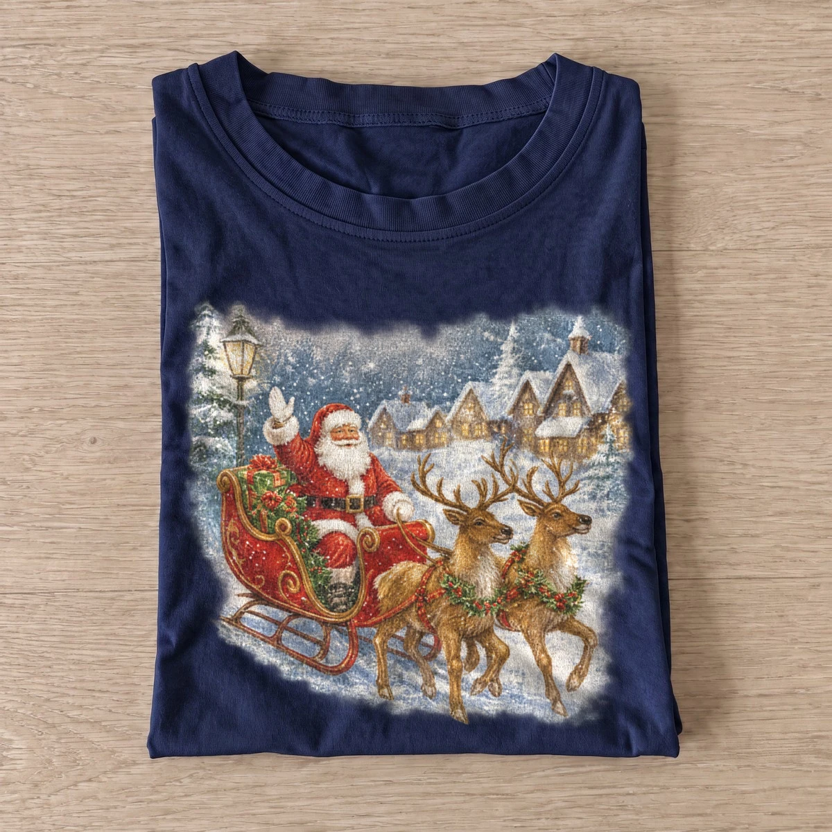 Santa village sleigh christmas t shirt navy20santa village sleigh.webp