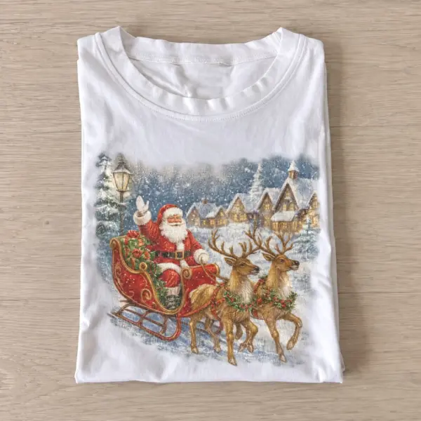 Santa village sleigh christmas t shirt white20santa village sleigh.webp