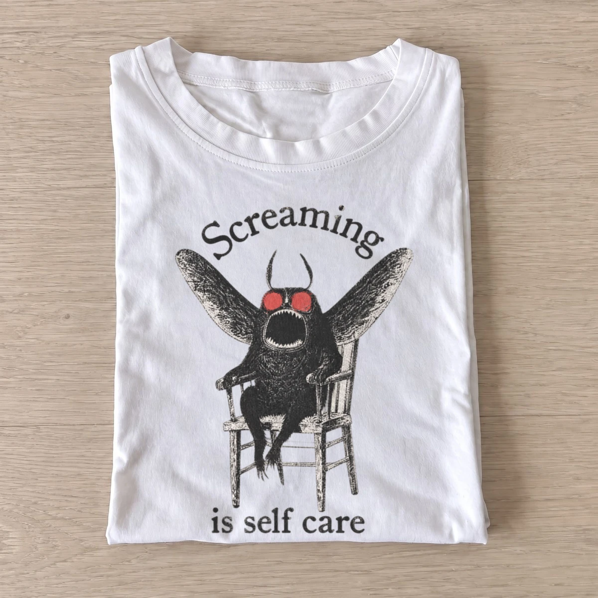 Screaming is self care moth t shirt white20screaming moth.webp