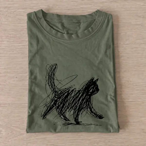 Scribble cat t shirt olive20scribble cat.webp