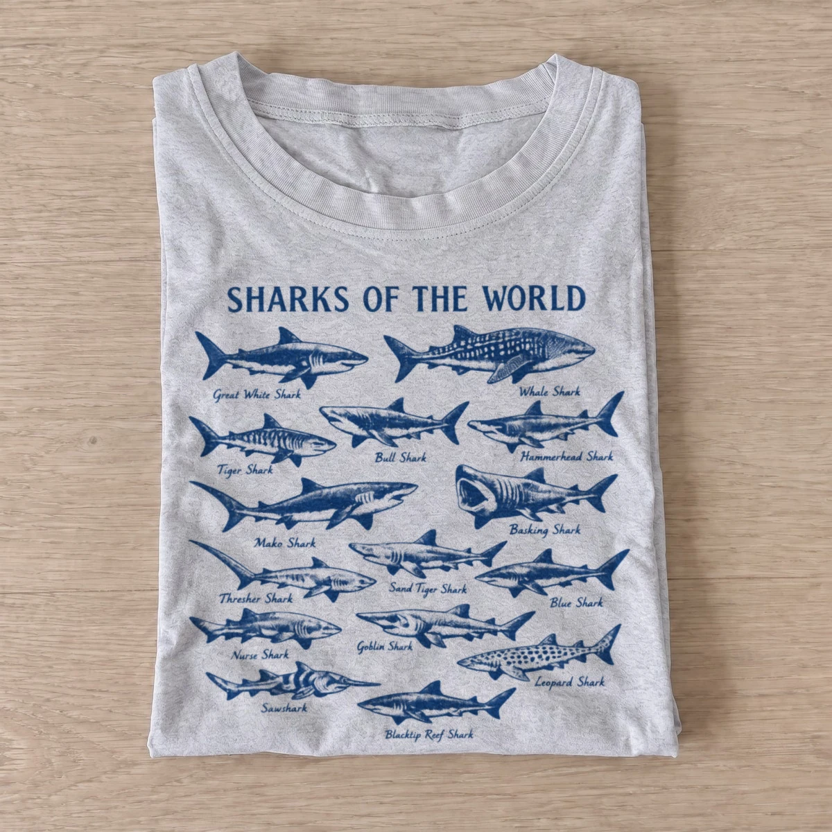 Sharks of the world guide t shirt gray20world shark guide.webp