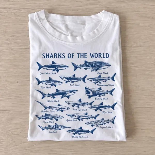 Sharks of the world guide t shirt white20world shark guide.webp
