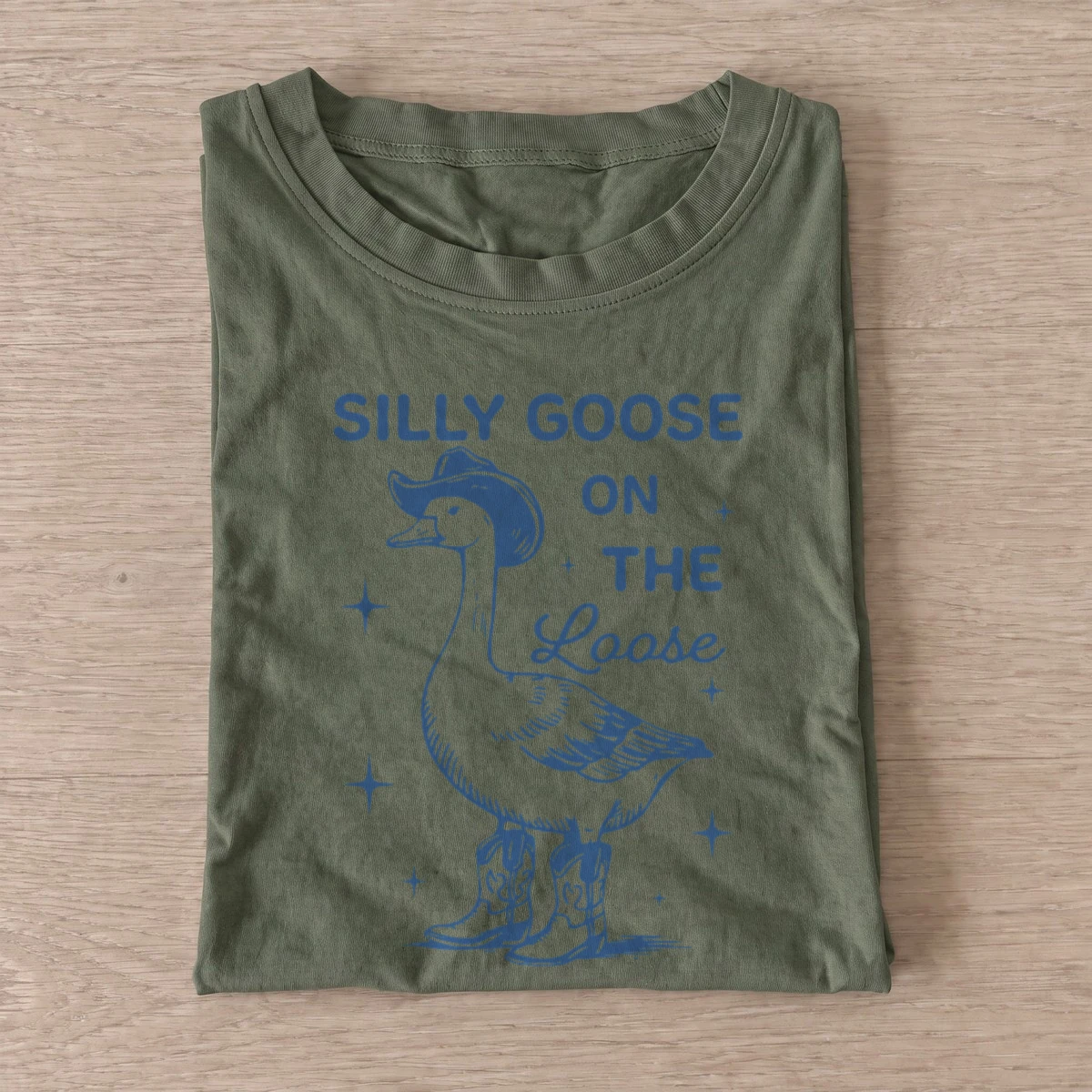 Silly cowboy goose t shirt olive20silly cowboy goose.webp