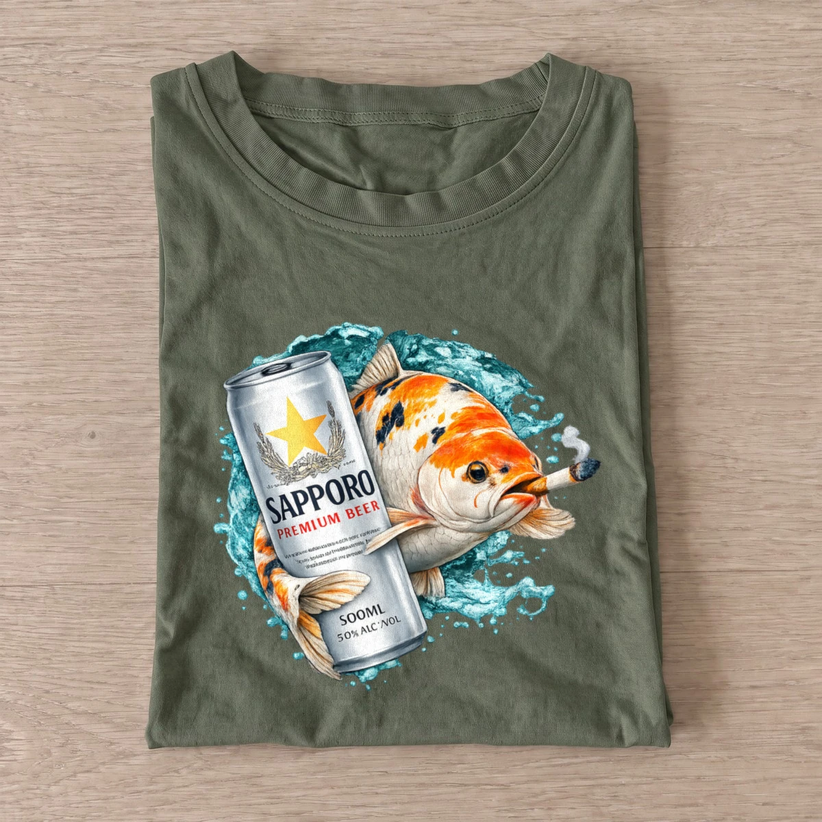 Silver lager koi t shirt olive20silver lager koi.webp