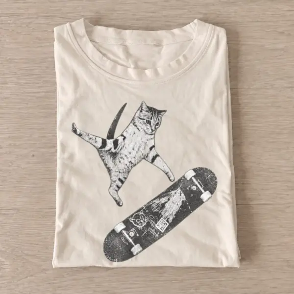 Skateboard cat graphic t shirt sand20skateboard cat.webp